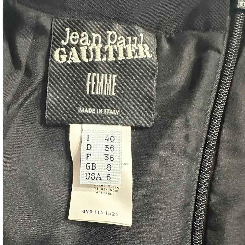 Jean Paul Gaultier Femme Pencil Skirt Women's 6 Black Wool Silk Knee Length Slit